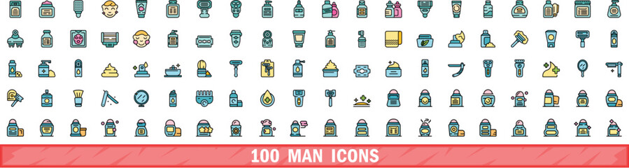 100 man icons set. Color line set of man vector icons thin line color flat on white