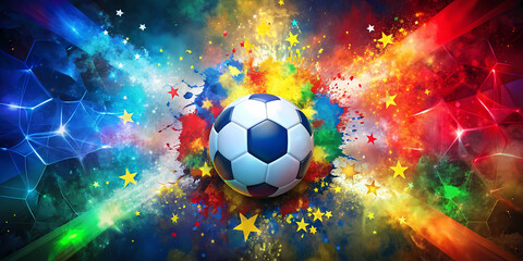 Fototapeta premium soccer ball against splash of paint bright background template