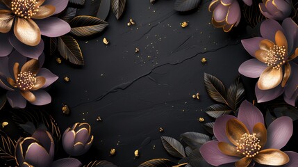 Fototapeta premium Create a template with luxurious gold Thai designs on a black background, offering generous space for text and an elegant layout