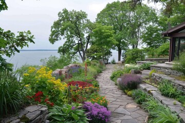Fototapeta premium Yard Work Weekend. Gardening by Lake Ontario in June Spring