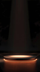 Black podium with lights in dark room
