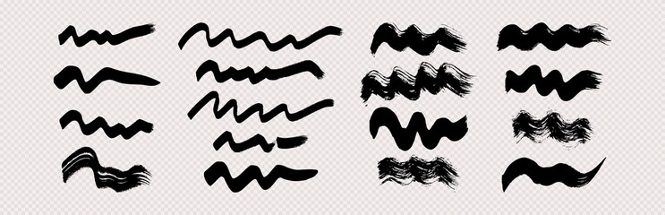 Set of black wavy grunge brush strokes