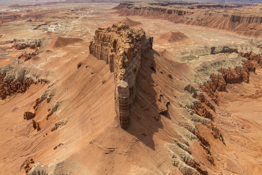 Aerial view of rugged desert landscape in Hanksville, Utah