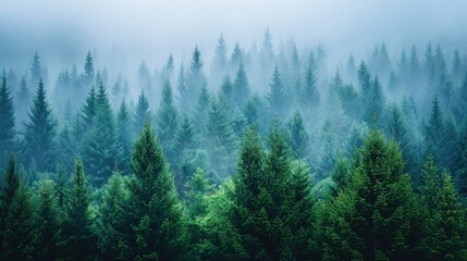 Fototapeta premium Misty landscape with fir forest