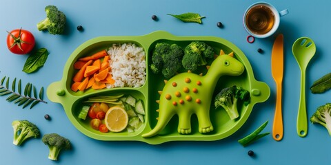 A child's lunchbox filled with nutritious vegetables, and fresh fruits, for a healthy meal.