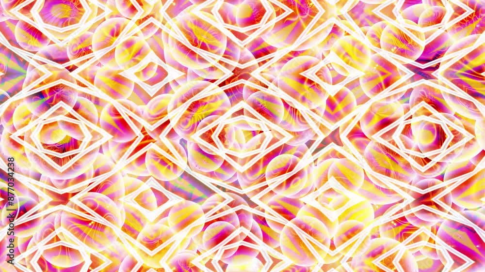 Poster abstract shimmering layers and fractals, red, pink and yellow hues. simple animated patterns. upward