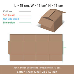 15x15x15 cm RSC Cartoon Box Dieline Template With 3D Box