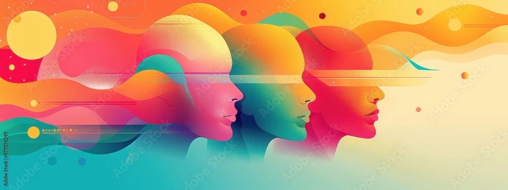 Poster graphics exploring the impact of digital marketing on consumer behavior, using vivid colors and comp
