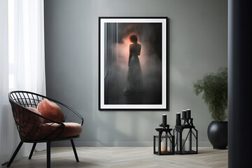 Luxury living room interior with white walls wooden floor comfortable sofa with pillows and table Mockup poster frame 
