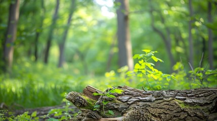 Obraz premium Organic-textured hardwood logs, forest setting, Hardwood Organic Logs, Wood Art