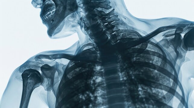 Anatomical illustration of a human skeleton in X-ray format, useful for educational and scientific purposes