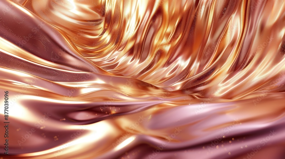 Poster An image showcasing an abstract flow of golden silk, with rippling textures and a shiny, smooth surface, creating an impression of luxury and elegance.