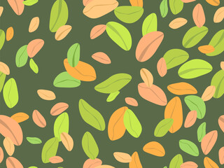 Pistachios seamless pattern. Background with green nuts, pistachios and peanuts in a minimalist style. Design for wrappers, covers, wallpapers and banners. Vector illustration