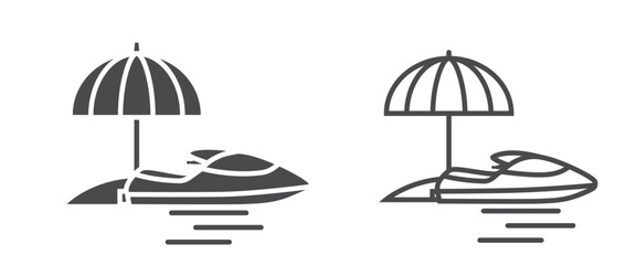 sun umbrella and jet ski flat and line icons. sea beach and vacation symbols. isolated vector images for tourism design