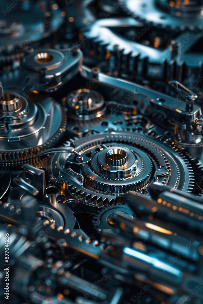 Poster a close-up shot of a collection of mechanical gears, suitable for use in illustrations about enginee