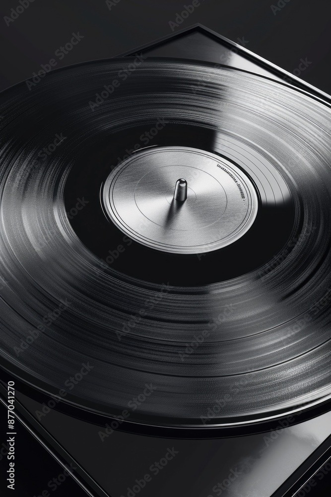 Poster old-fashioned record player with records on the platter