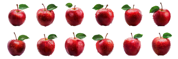 Set of A pair of hands holding a freshly picked red apple with water droplets isolated on transparent background