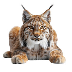 Obraz premium Portrait of sitting Lynx isolated on a transparent background for web banner