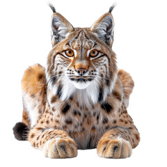 Obraz premium Portrait of sitting Lynx isolated on a transparent background for web banner