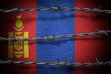 Mongolia flag and barbed wire - 3d illustration