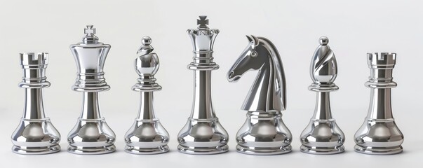 Exquisite Set of Silver Chess Pieces Arrayed on a Light Background - A Synthesis of Art and Strategy - Generative AI
