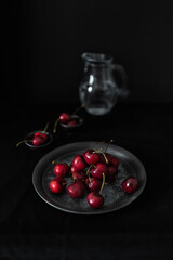 Fresh Cherries with Glass Pitcher
