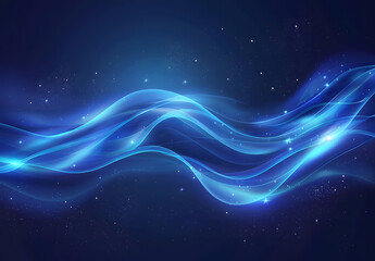 Abstract blue background with glowing light lines and waves vector illustration, AI, technology concept, web design elements design