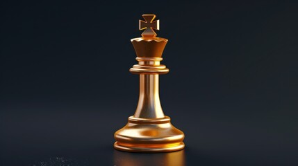 Regal Golden King Chess Piece Elegantly Posed Against a Dark Background - Symbol of Power - Generative AI