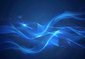 Abstract blue background with glowing light lines and waves vector illustration, AI, technology concept, web design elements design
