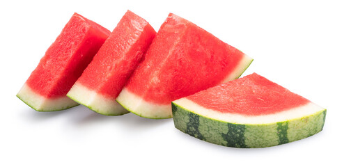 Seedless watermelon slices isolated on white background. File contains clipping path.