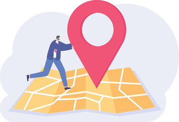 man change of address. Folded map and location pin. the restaurant is here. city map with pin pointer. Vector outline illustration.

