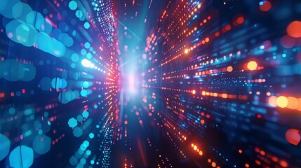 Obraz premium A colorful, abstract image of a cityscape with bright lights