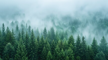 Fototapeta premium Misty landscape with fir forest