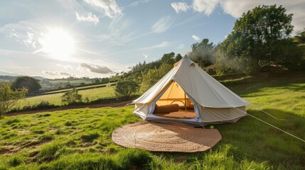 Tranquil glamping experience with stylish tents in scenic rural location