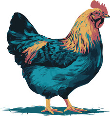 A charming hen, with glossy feathers and a cheerful cluck, embodies farmyard serenity and fresh eggs at dawn, perfect for rural idylls and organic produce enthusiasts. 