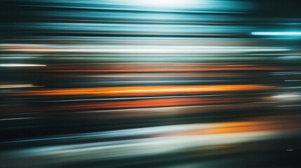 Depicting a dynamic abstraction of blurred light stripes, conveying a sense of high speed and movement