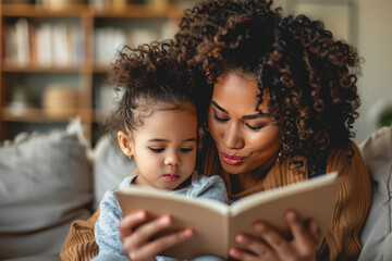 Obraz premium Woman reading Mother's Day card and kissing daughter.