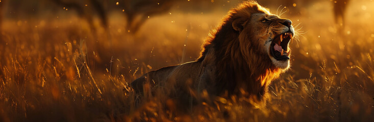 Noble Lion Roaring in the Savannah Representing Courage and Leadership