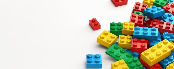 Colorful building blocks on white background，Children's building blocks imagination background illustration, white background