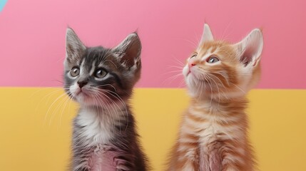 Studio shot of two beautiful little kittens isolated on colorful background