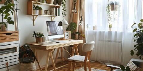 Scandinavian Serenity Create a Cozy Home Office with Natural Elements, Scandinavian home office design, Natural home office decor, Cozy Scandinavian workspace, Nordic office interior