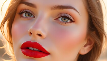Beautiful and crazy red lips of a woman in sun light