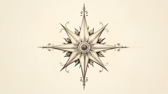 Intricate Vintage Compass Rose Illustration with Ornate Design