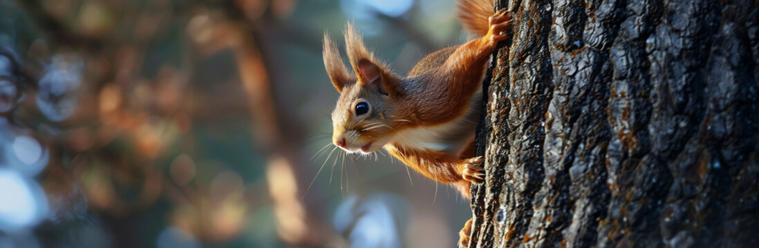 Curious Squirrel Climbing a Tree Representing Curiosity and Agility
