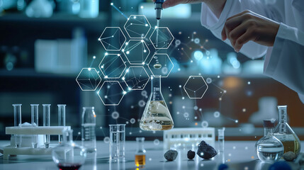 Chemicals and various equipment of scientists and various element icons.