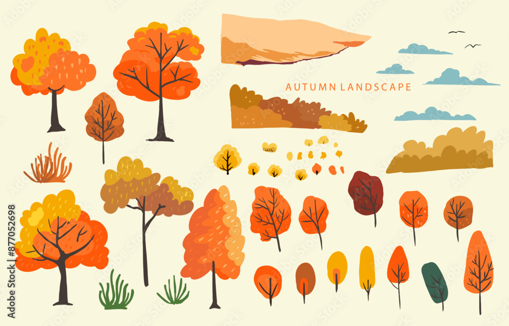 Poster set of element object autumn season for card design
