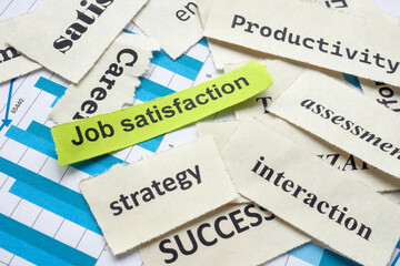 Job satisfaction concept. Pieces of paper with phrases about HR.