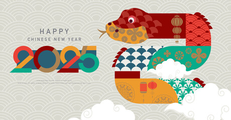 Naklejka premium 2025 Happy chinese new year background for horizontal cover