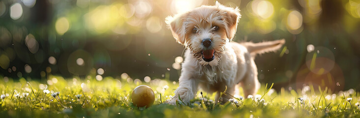 Energetic Puppy Playing with a Ball in the Park Representing Joy and Energy