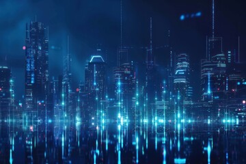 Fototapeta premium futuristic city. Smart technology cyberspace. Information network of data center. Abstract background blue wallpaper